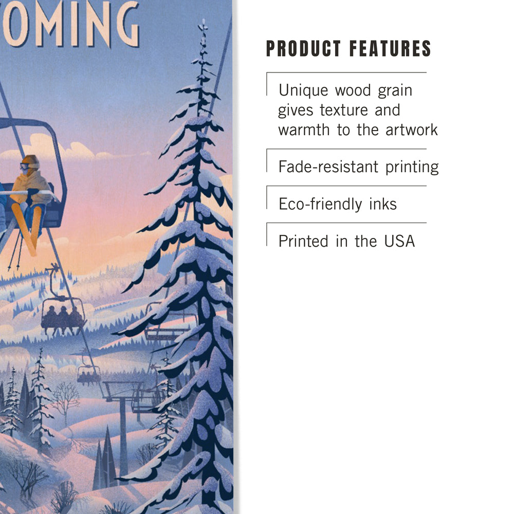 Wyoming, Chill on the Uphill, Ski Lift, Wood Signs and Postcards Wood Lantern Press