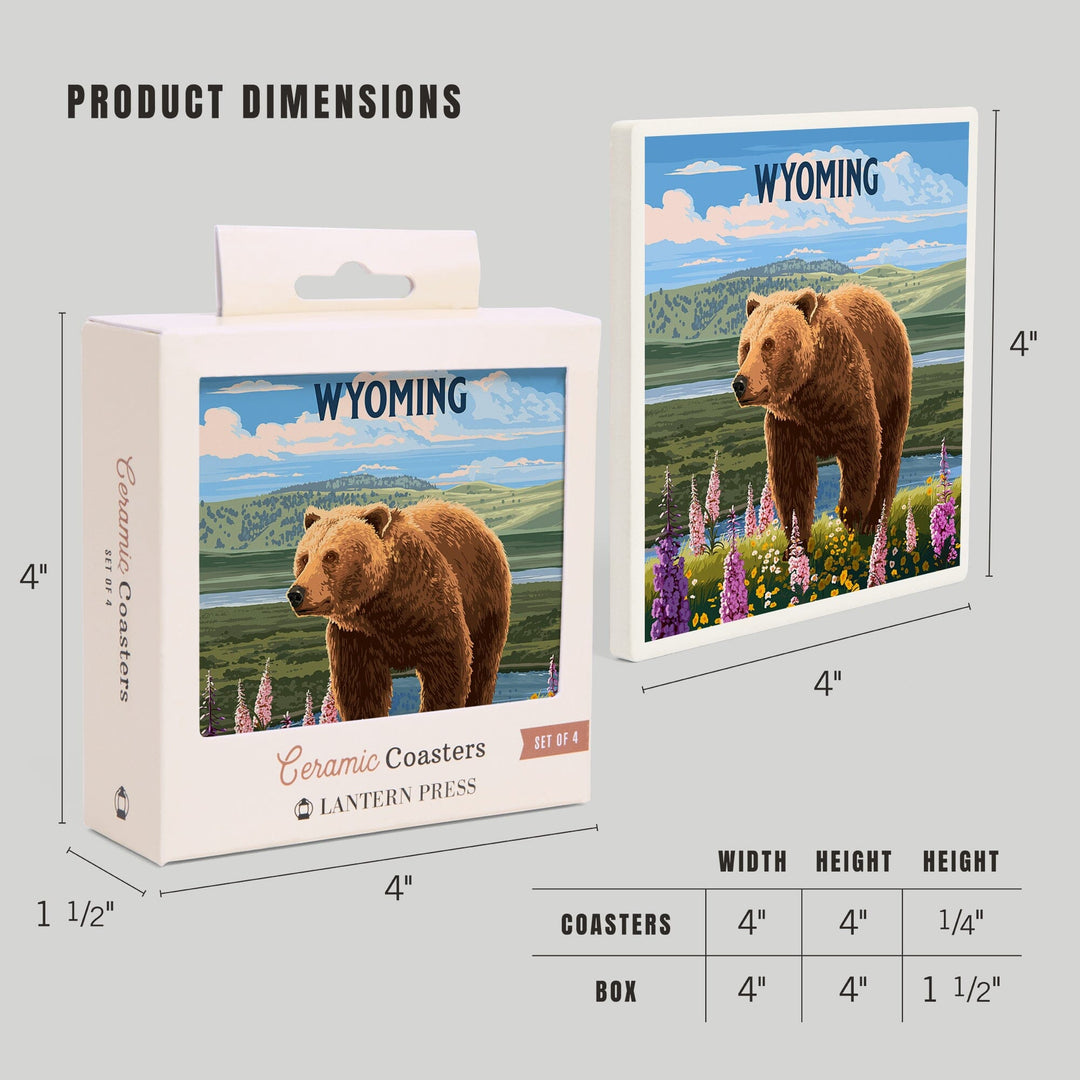 Wyoming, Painterly, Grizzly Bear in Meadow, Coasters Coasters Lantern Press