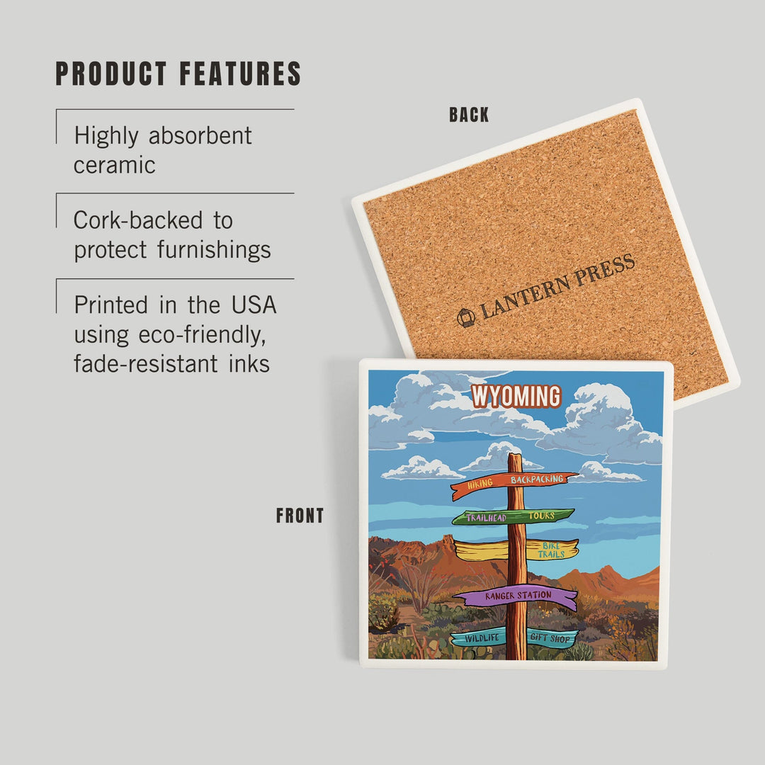 Wyoming, Signpost, Desert, Coasters Coasters Lantern Press