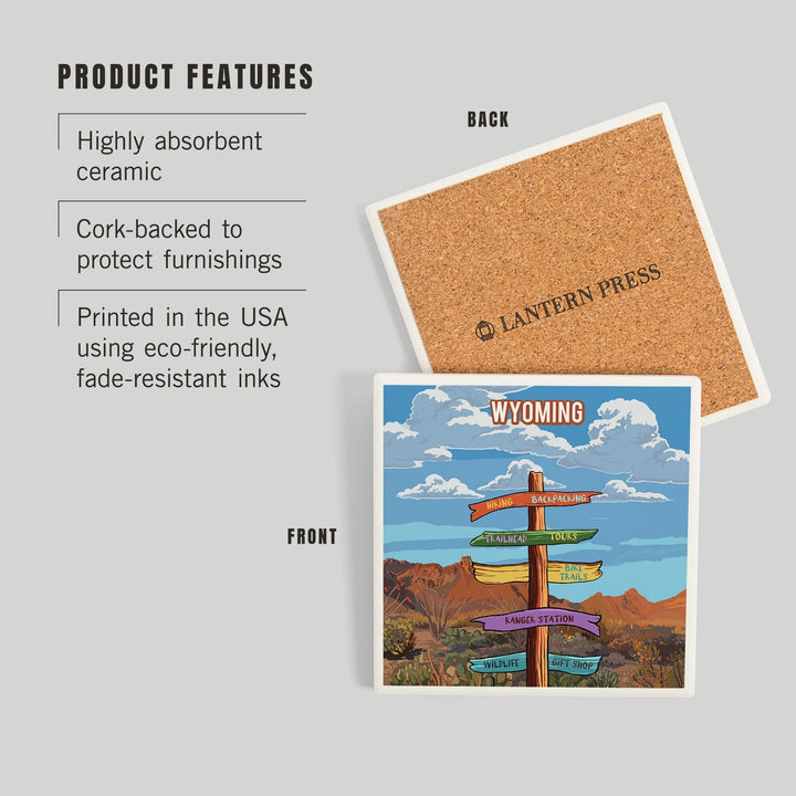 Wyoming, Signpost, Desert, Coasters Coasters Lantern Press