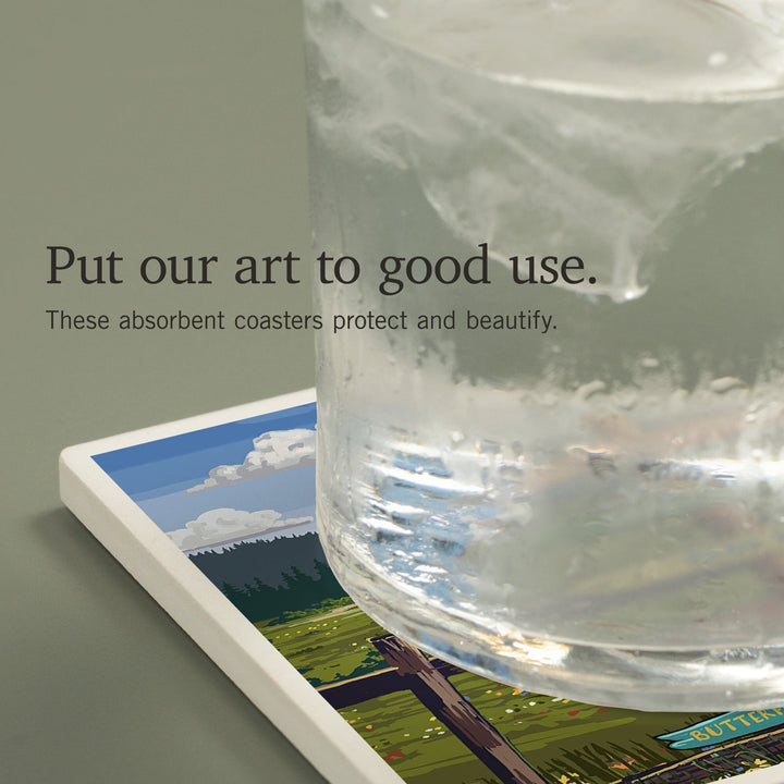 Wyoming, Signpost, Meadow, Coasters Coasters Lantern Press