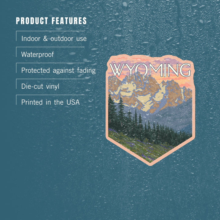 Wyoming, Spring Flowers, Contour, Lantern Press Artwork, Vinyl Sticker Sticker Lantern Press
