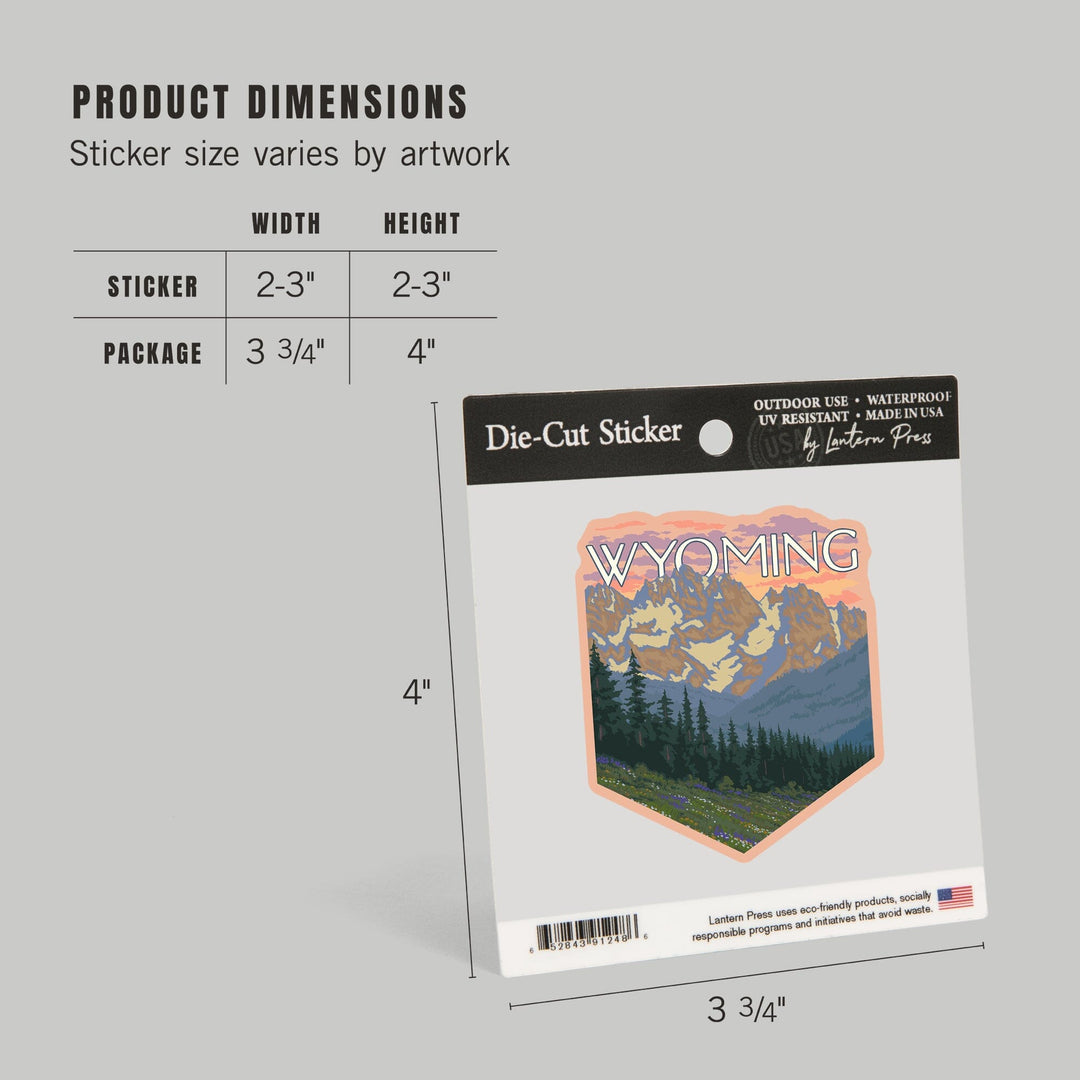 Wyoming, Spring Flowers, Contour, Lantern Press Artwork, Vinyl Sticker Sticker Lantern Press