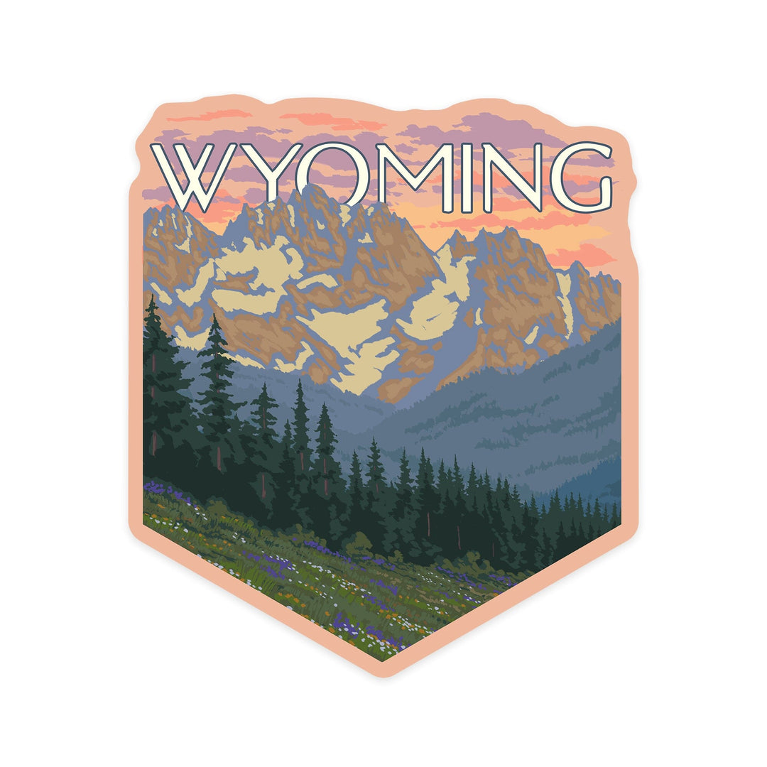 Wyoming, Spring Flowers, Contour, Lantern Press Artwork, Vinyl Sticker Sticker Lantern Press