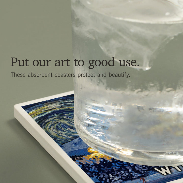 Wyoming, Starry Night, Ski, Coasters Coasters Lantern Press