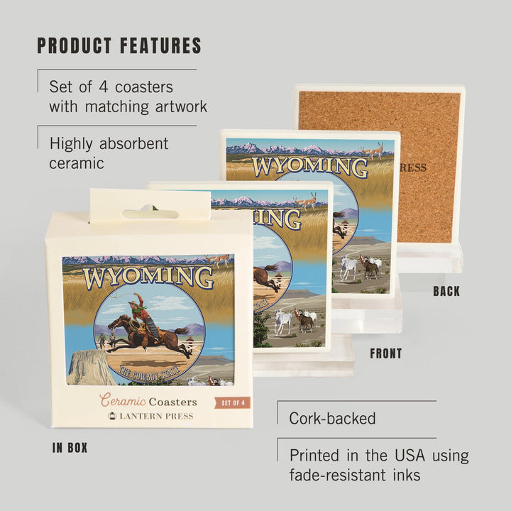 Wyoming State Scenes, Coasters Coasters Lantern Press