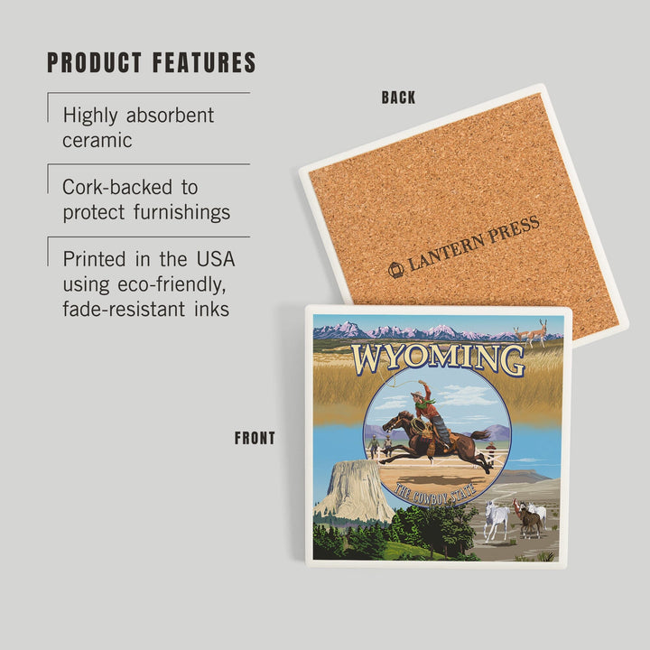 Wyoming State Scenes, Coasters Coasters Lantern Press