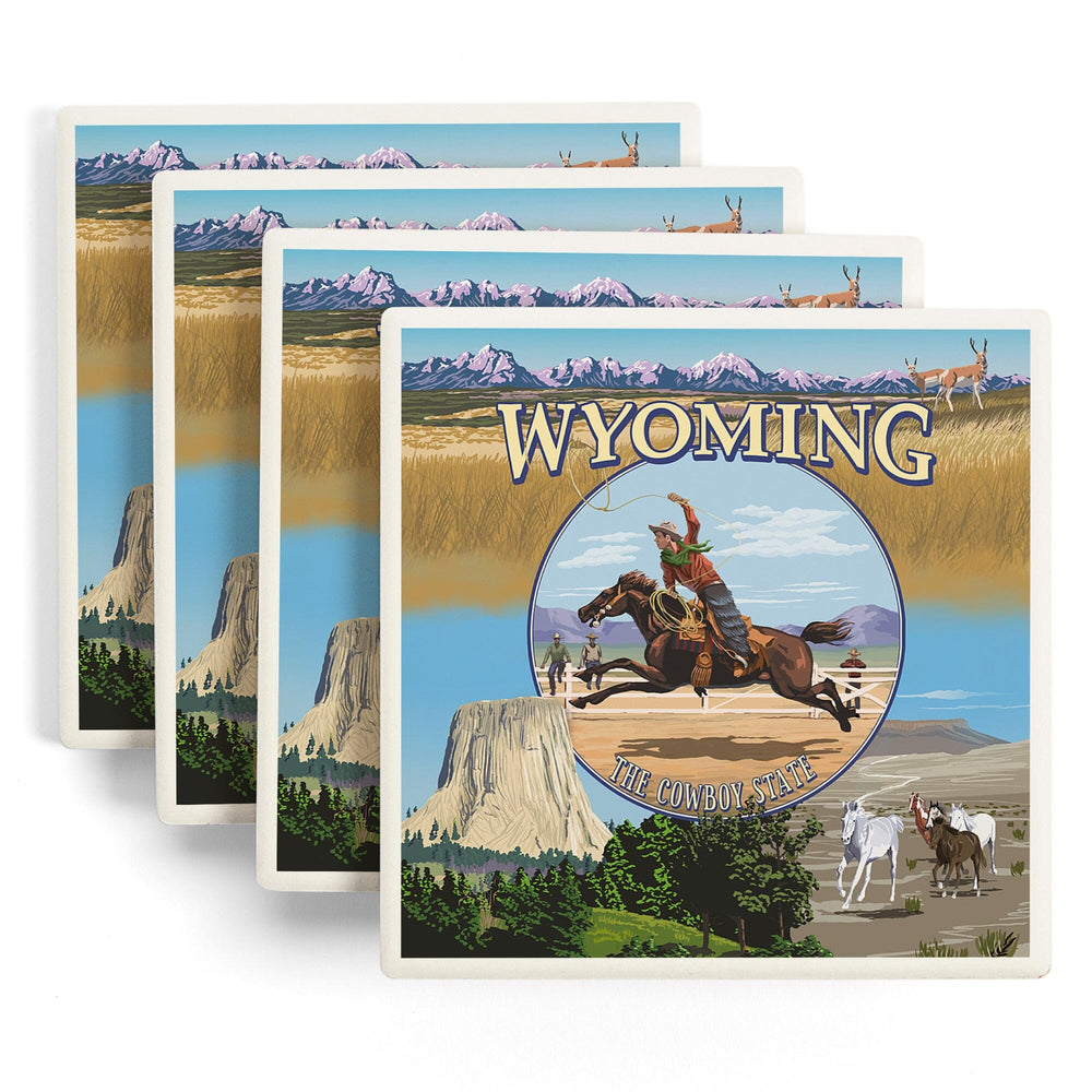 Wyoming State Scenes, Coasters Coasters Lantern Press