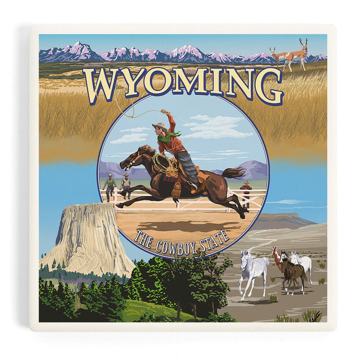 Wyoming State Scenes, Coasters Coasters Lantern Press