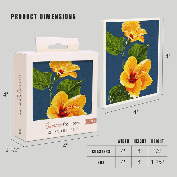 Yellow Hibiscus, Letterpress, Coasters Coasters Lantern Press