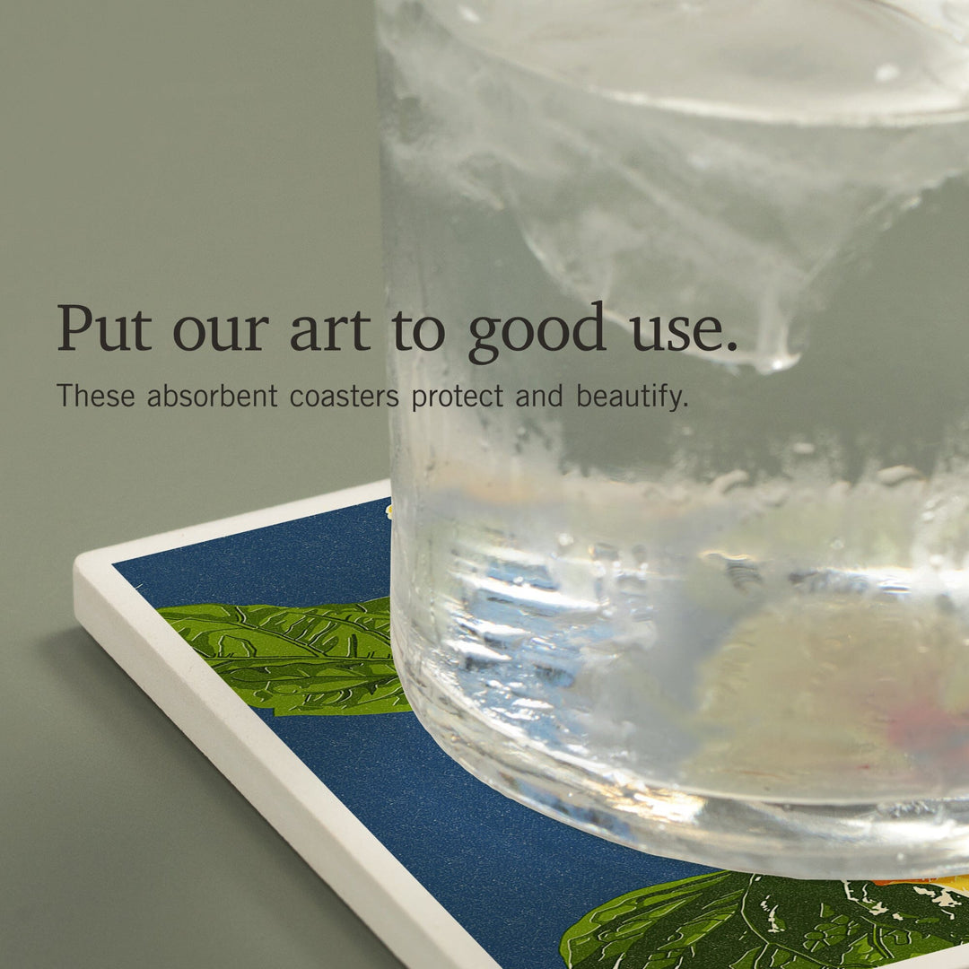 Yellow Hibiscus, Letterpress, Coasters Coasters Lantern Press