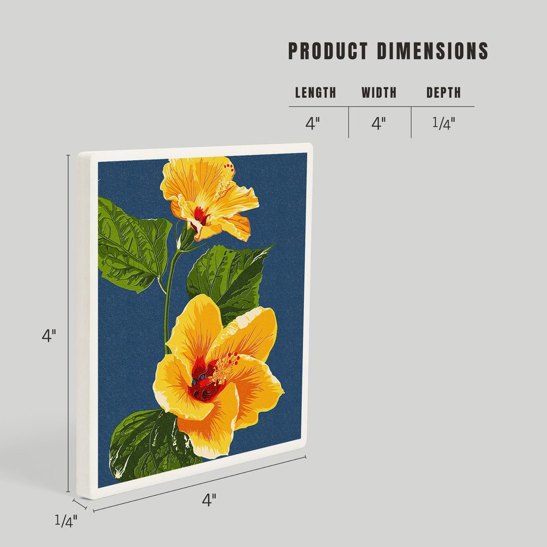 Yellow Hibiscus, Letterpress, Coasters Coasters Lantern Press