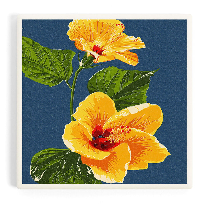 Yellow Hibiscus, Letterpress, Coasters Coasters Lantern Press Coaster