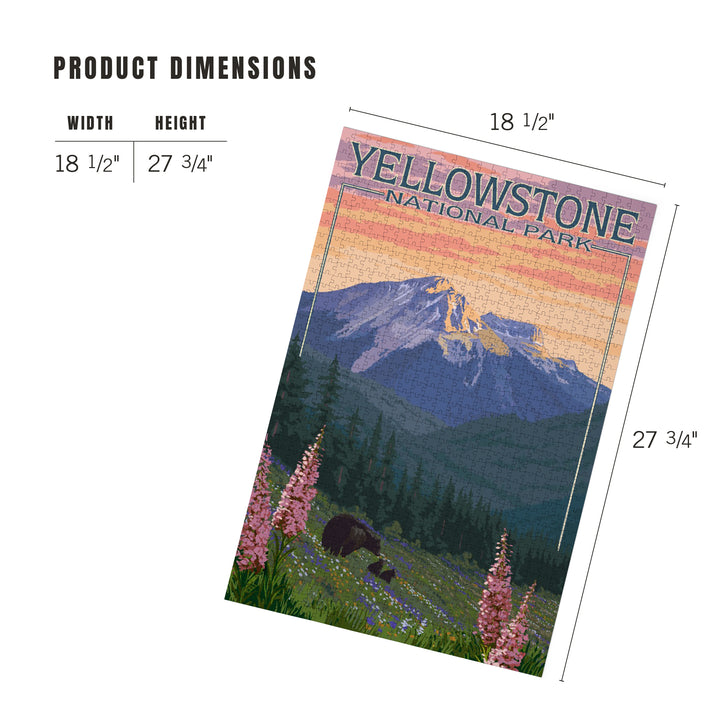 Yellowstone National Park, Bear and Spring Flowers, Jigsaw Puzzle Puzzle Lantern Press