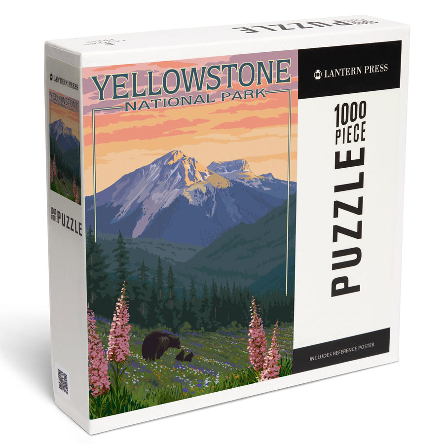 Yellowstone National Park, Bear and Spring Flowers, Jigsaw Puzzle Puzzle Lantern Press