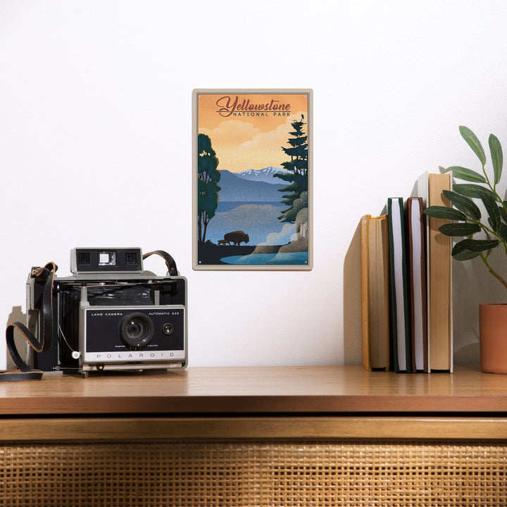 Yellowstone National Park, Bison and Lake, Lithograph National Park Series, Metal Signs Metal Lantern Press