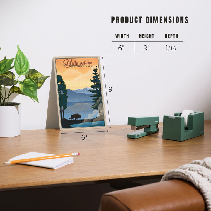 Yellowstone National Park, Bison and Lake, Lithograph National Park Series, Metal Signs Metal Lantern Press