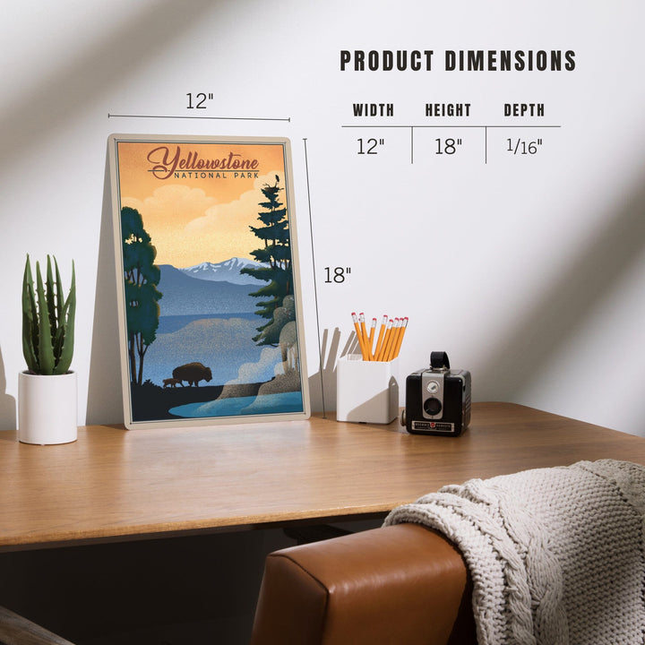 Yellowstone National Park, Bison and Lake, Lithograph National Park Series, Metal Signs Metal Lantern Press