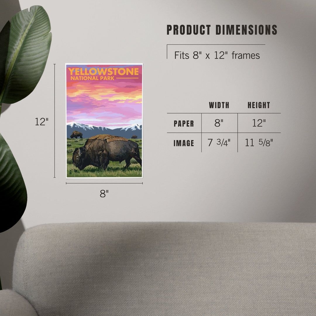 Yellowstone National Park, Bison and Sunset, Art & Giclee Prints Art Lantern Press