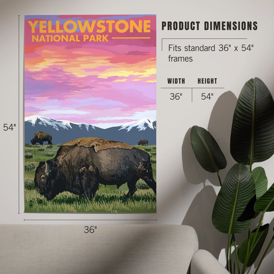 Yellowstone National Park, Bison and Sunset, Art & Giclee Prints Art Lantern Press