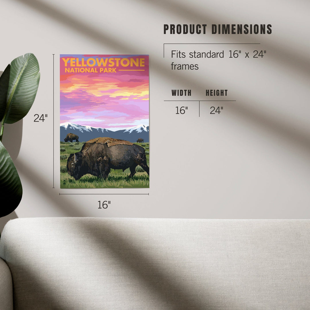 Yellowstone National Park, Bison and Sunset, Art & Giclee Prints Art Lantern Press