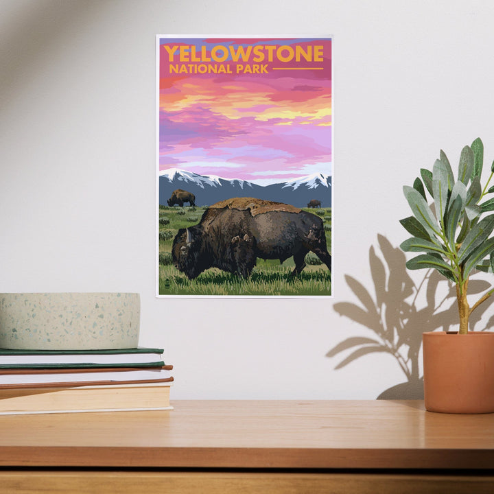 Yellowstone National Park, Bison and Sunset, Art & Giclee Prints Art Lantern Press