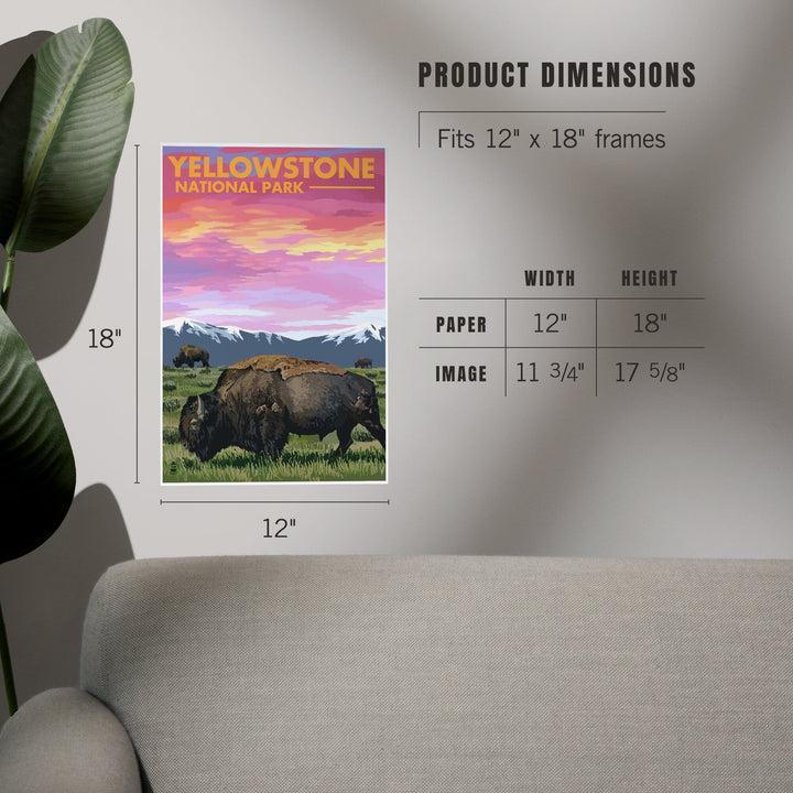 Yellowstone National Park, Bison and Sunset, Art & Giclee Prints Art Lantern Press