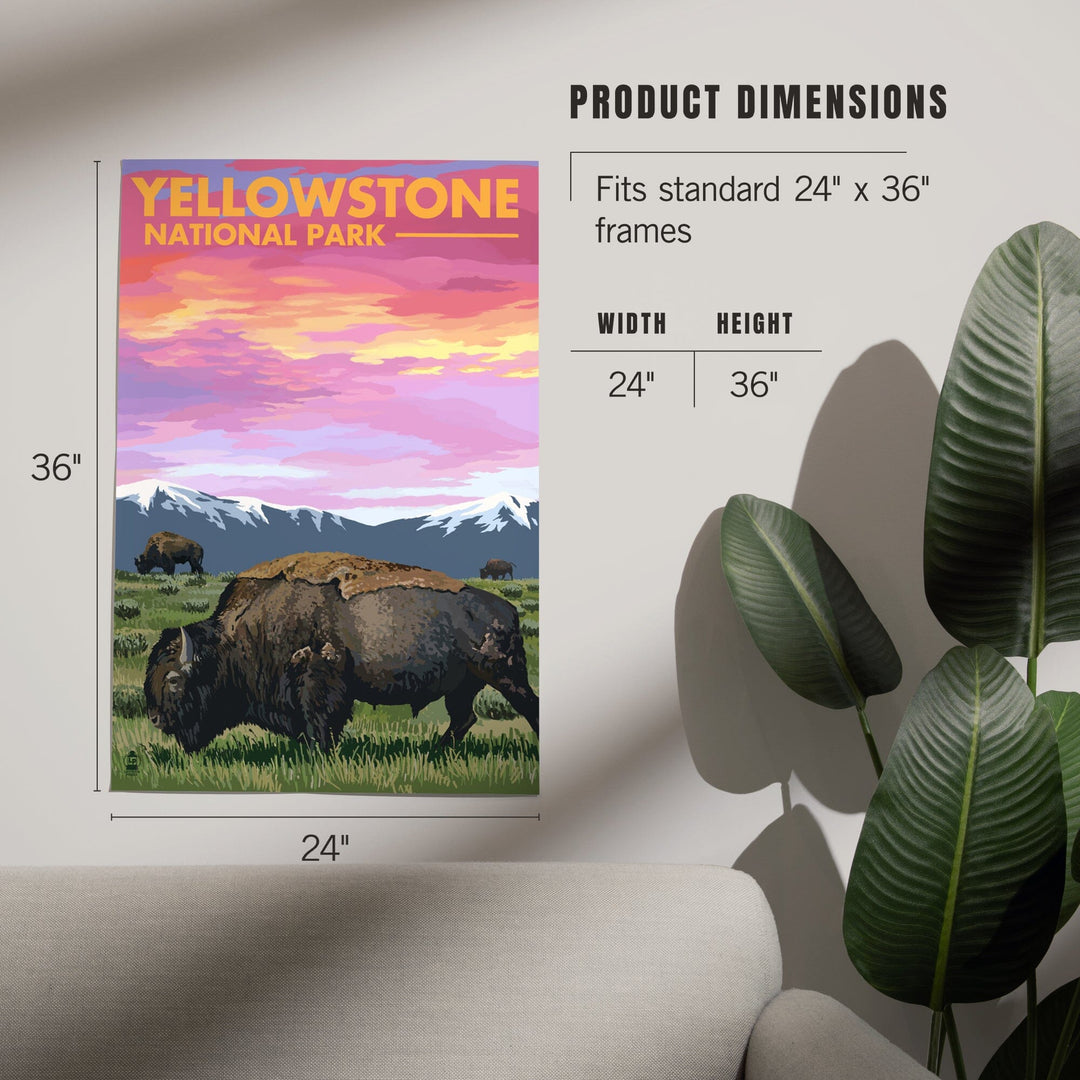Yellowstone National Park, Bison and Sunset, Art & Giclee Prints Art Lantern Press