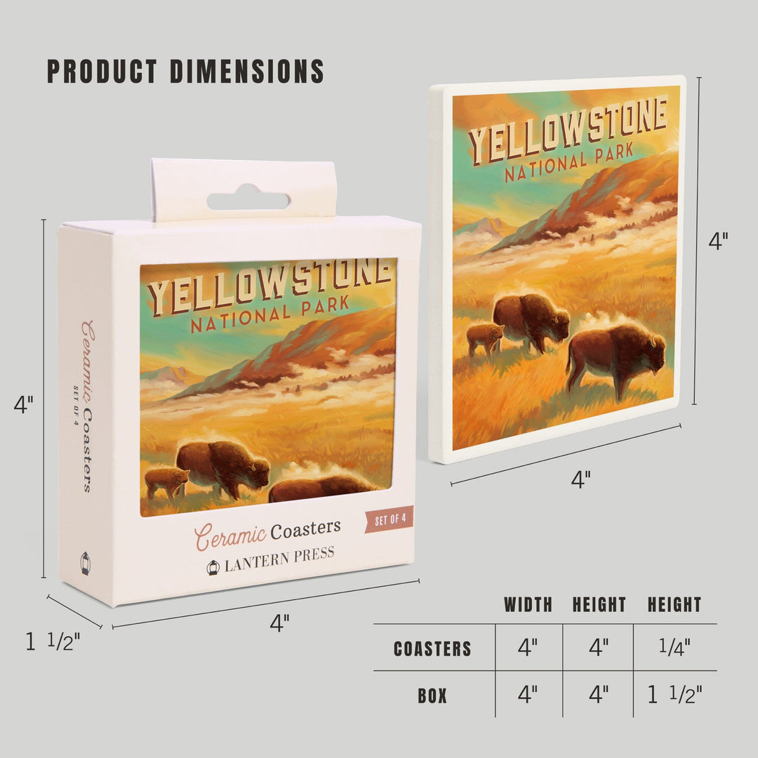 Yellowstone National Park, Bison Family, Oil Painting, Coasters Coasters Lantern Press