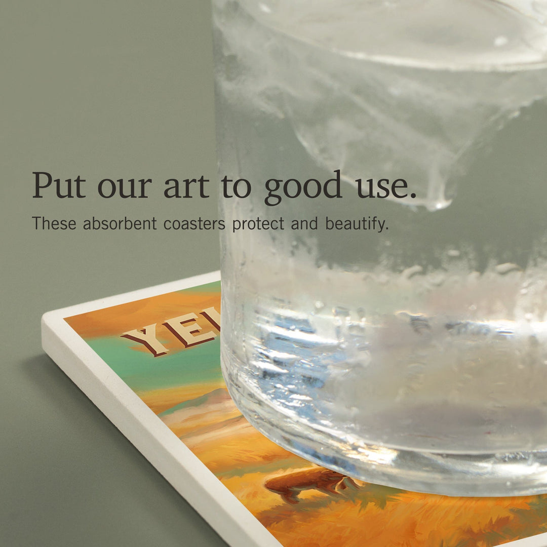 Yellowstone National Park, Bison Family, Oil Painting, Coasters Coasters Lantern Press