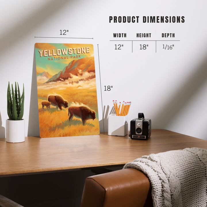Yellowstone National Park, Bison Family, Oil Painting, Metal Signs Metal Lantern Press