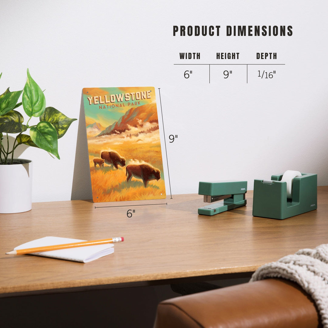 Yellowstone National Park, Bison Family, Oil Painting, Metal Signs Metal Lantern Press