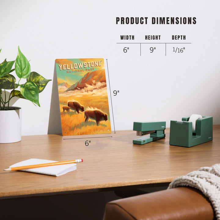 Yellowstone National Park, Bison Family, Oil Painting, Metal Signs Metal Lantern Press