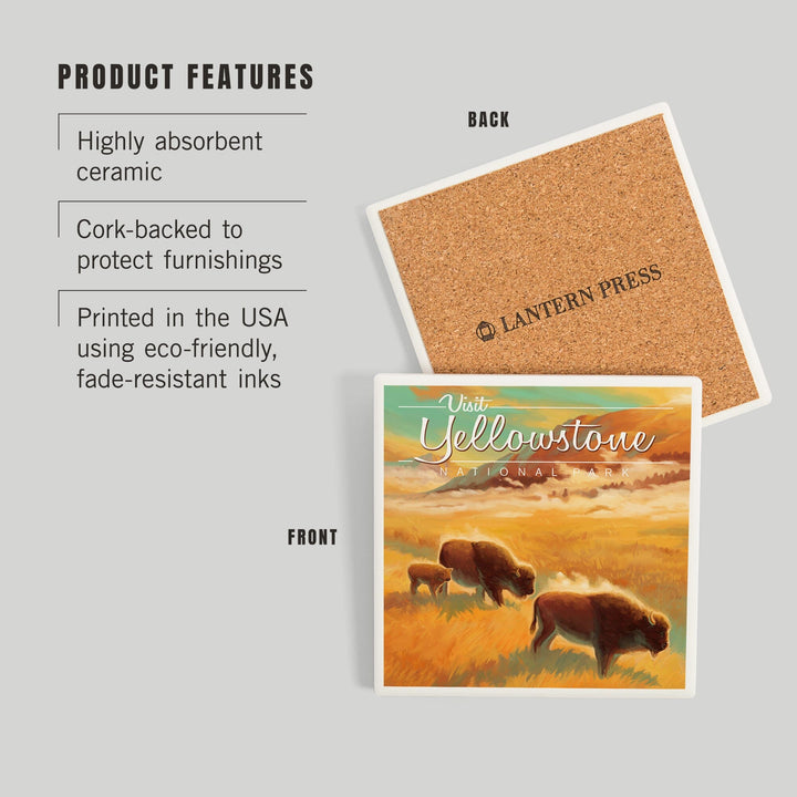 Yellowstone National Park, Bison, Oil Painting, Coasters Coasters Lantern Press