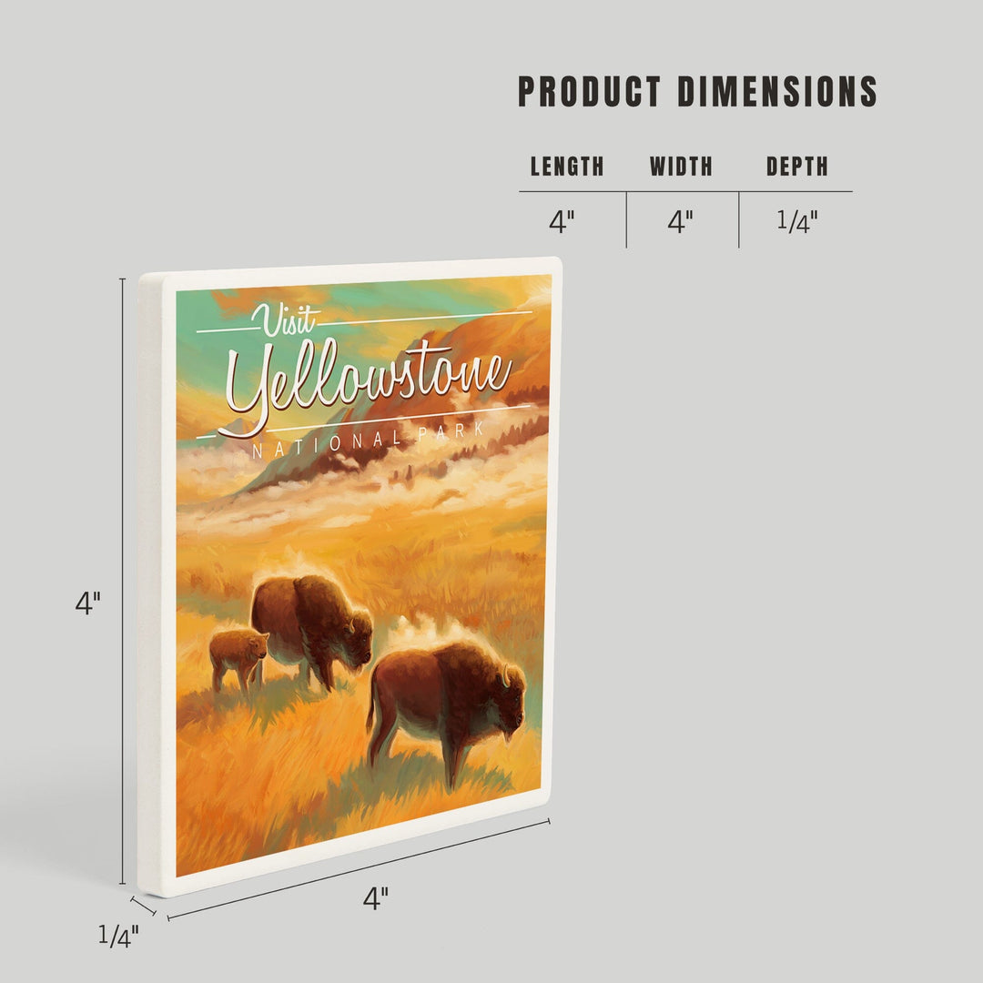 Yellowstone National Park, Bison, Oil Painting, Coasters Coasters Lantern Press
