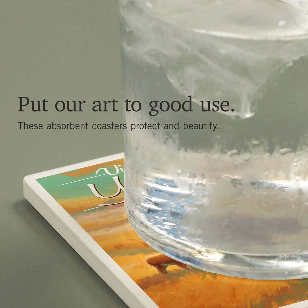 Yellowstone National Park, Bison, Oil Painting, Coasters Coasters Lantern Press