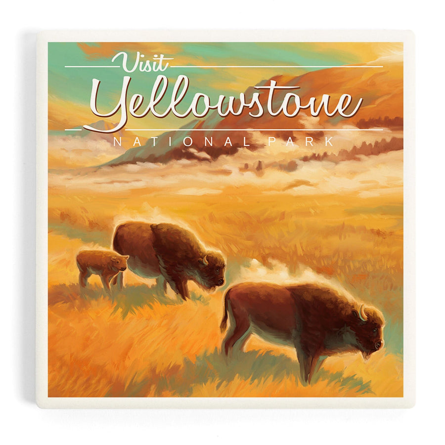 Yellowstone National Park, Bison, Oil Painting, Coasters Coasters Lantern Press