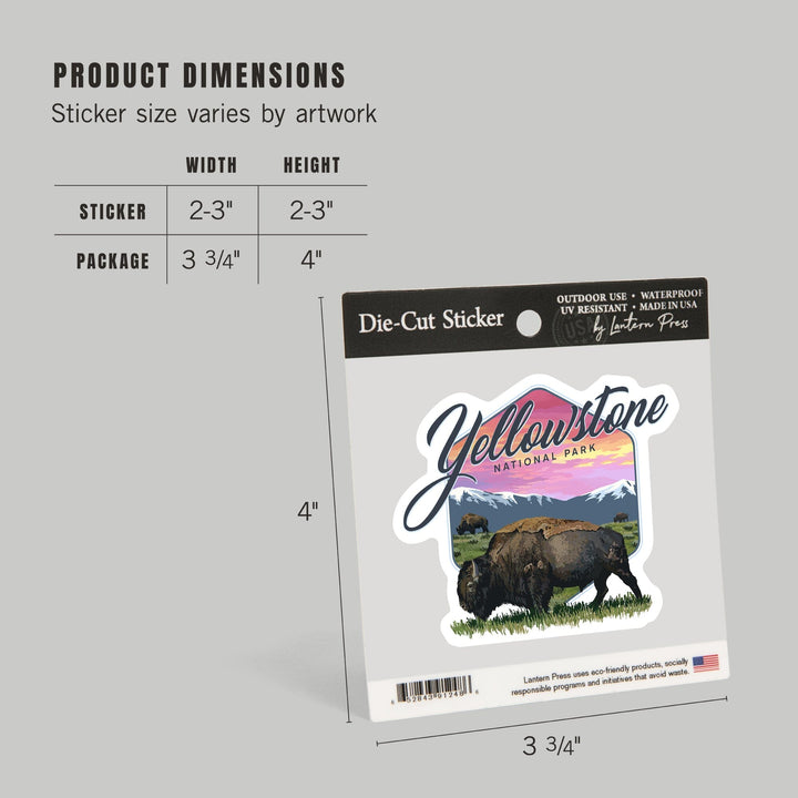 Yellowstone National Park, Bison & Sunset, Contour, Lantern Press Artwork, Vinyl Sticker Sticker Lantern Press