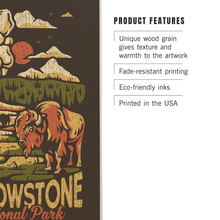 Yellowstone National Park, Distressed Vector, Old Faithful, Lantern Press Artwork, Wood Signs and Postcards Wood Lantern Press
