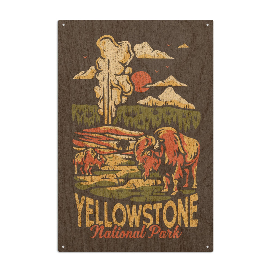 Yellowstone National Park, Distressed Vector, Old Faithful, Lantern Press Artwork, Wood Signs and Postcards Wood Lantern Press 6x9 Wood Sign