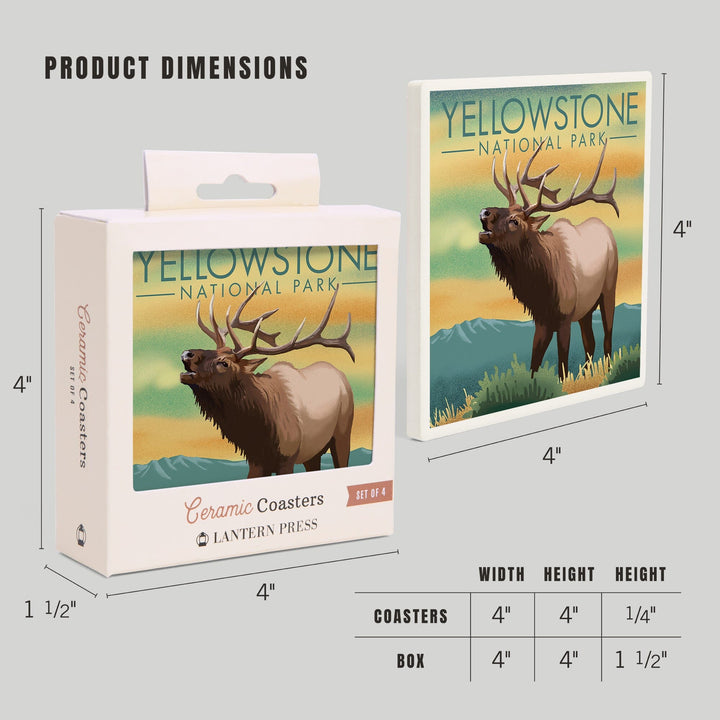 Yellowstone National Park, Elk, Lithograph, Coasters Coasters Lantern Press