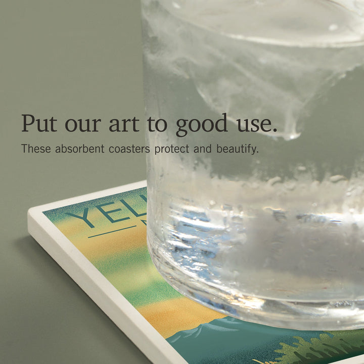 Yellowstone National Park, Elk, Lithograph, Coasters Coasters Lantern Press