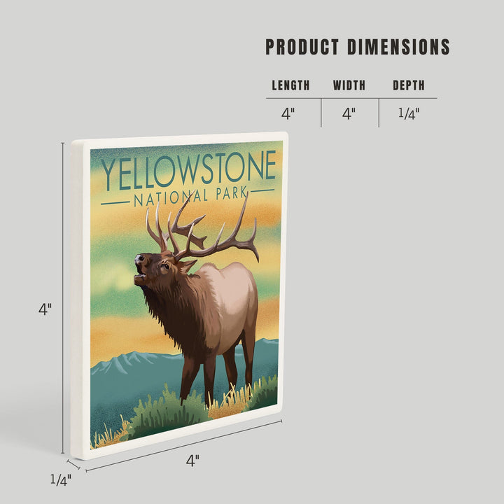 Yellowstone National Park, Elk, Lithograph, Coasters Coasters Lantern Press