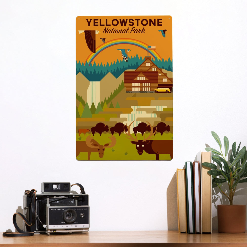 Yellowstone National Park, Geometric Experience Collection, Lodge, Metal Signs Metal Lantern Press