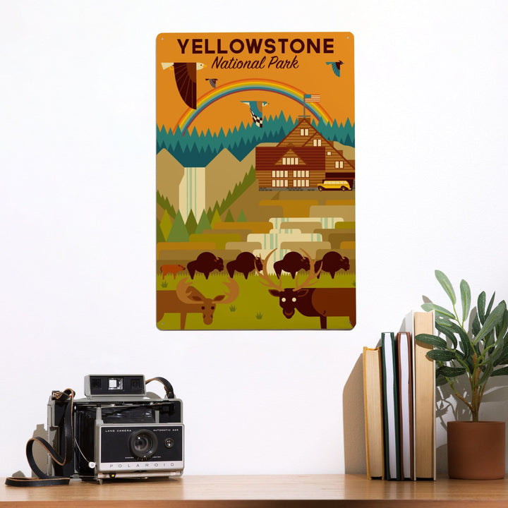 Yellowstone National Park, Geometric Experience Collection, Lodge, Metal Signs Metal Lantern Press