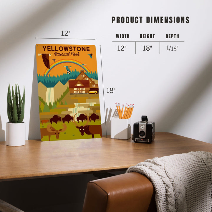 Yellowstone National Park, Geometric Experience Collection, Lodge, Metal Signs Metal Lantern Press