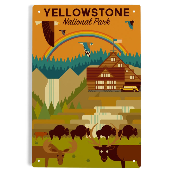 Yellowstone National Park, Geometric Experience Collection, Lodge, Metal Signs Metal Lantern Press