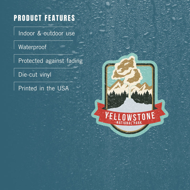 Yellowstone National Park, Geyser & Mountains, Contour, Lantern Press Artwork, Vinyl Sticker Sticker Lantern Press