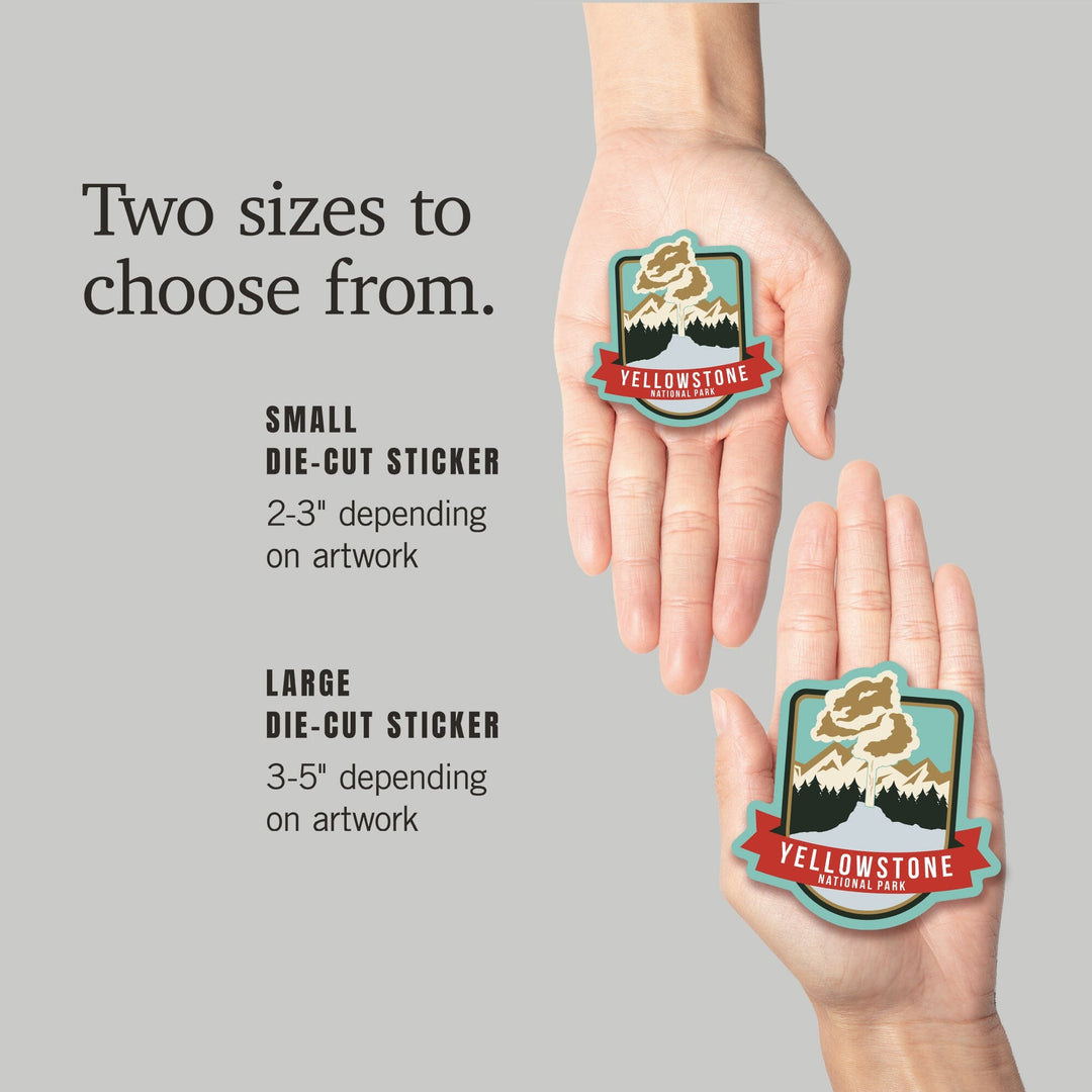 Yellowstone National Park, Geyser & Mountains, Contour, Lantern Press Artwork, Vinyl Sticker Sticker Lantern Press