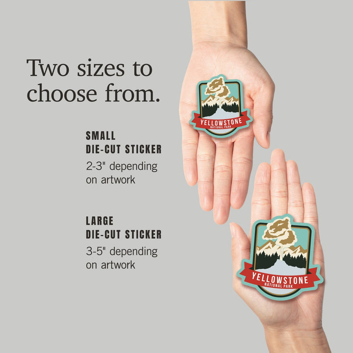 Yellowstone National Park, Geyser & Mountains, Contour, Lantern Press Artwork, Vinyl Sticker Sticker Lantern Press